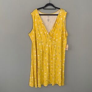 NEW St. John's Bay Womens 4X Yellow Daisy Jersey Knit Floral Faux Wrap Dress